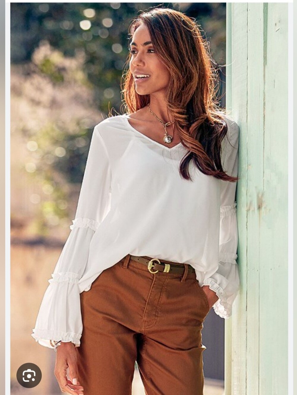 LASCANA Ruffle Sleeve V-Neck Blouse